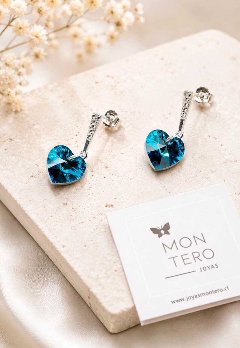 AROS ROMANCE PLATA 925 CRISTAL SWAROVSKI® BERMUDA BLUE - 2