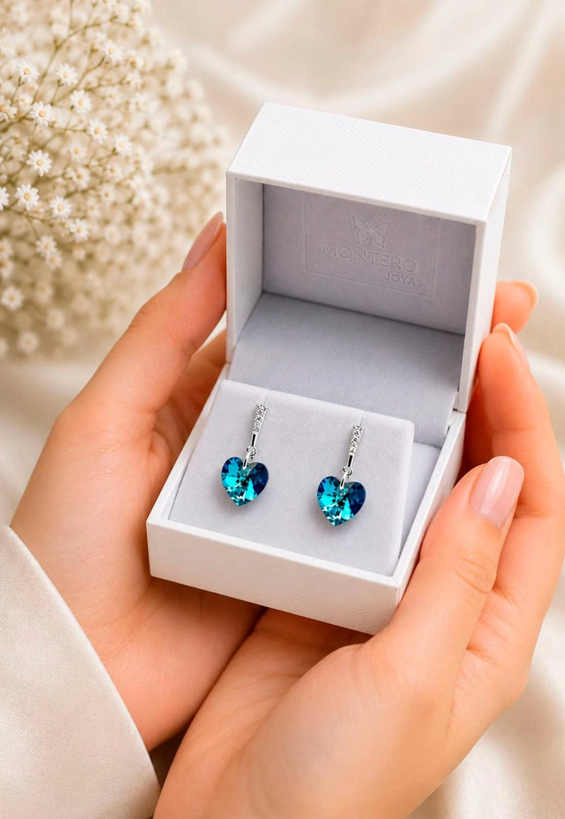 AROS ROMANCE PLATA 925 CRISTAL SWAROVSKI® BERMUDA BLUE - 5