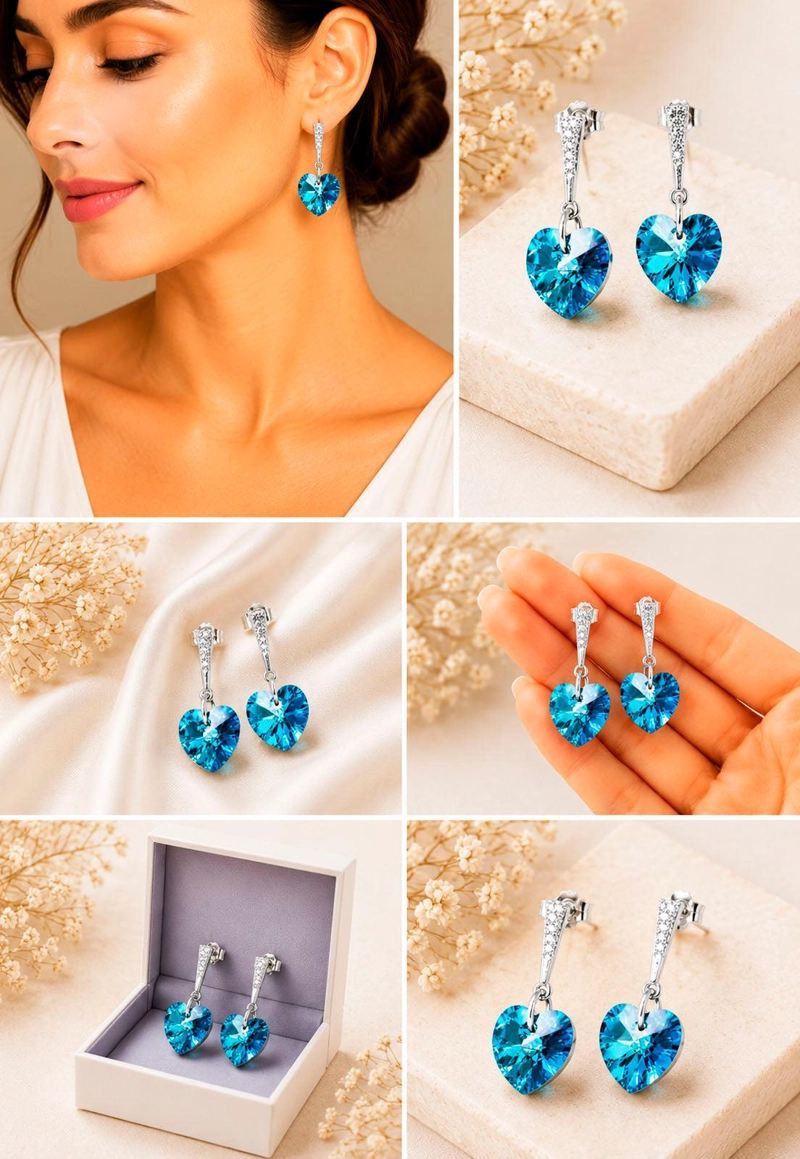 AROS ROMANCE PLATA 925 CRISTAL SWAROVSKI® BERMUDA BLUE - 7