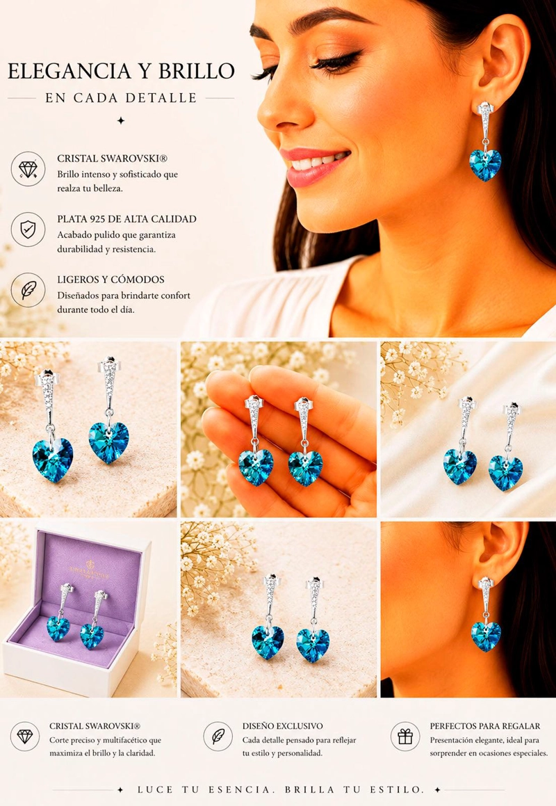 AROS ROMANCE PLATA 925 CRISTAL SWAROVSKI® BERMUDA BLUE - 8