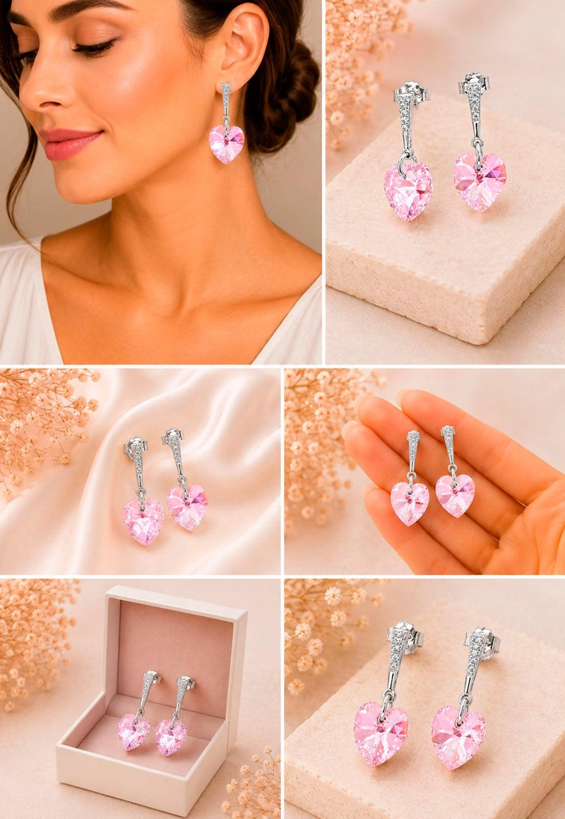 AROS ROMANCE PLATA 925 CRISTAL SWAROVSKI LIGHT ROSE - 5