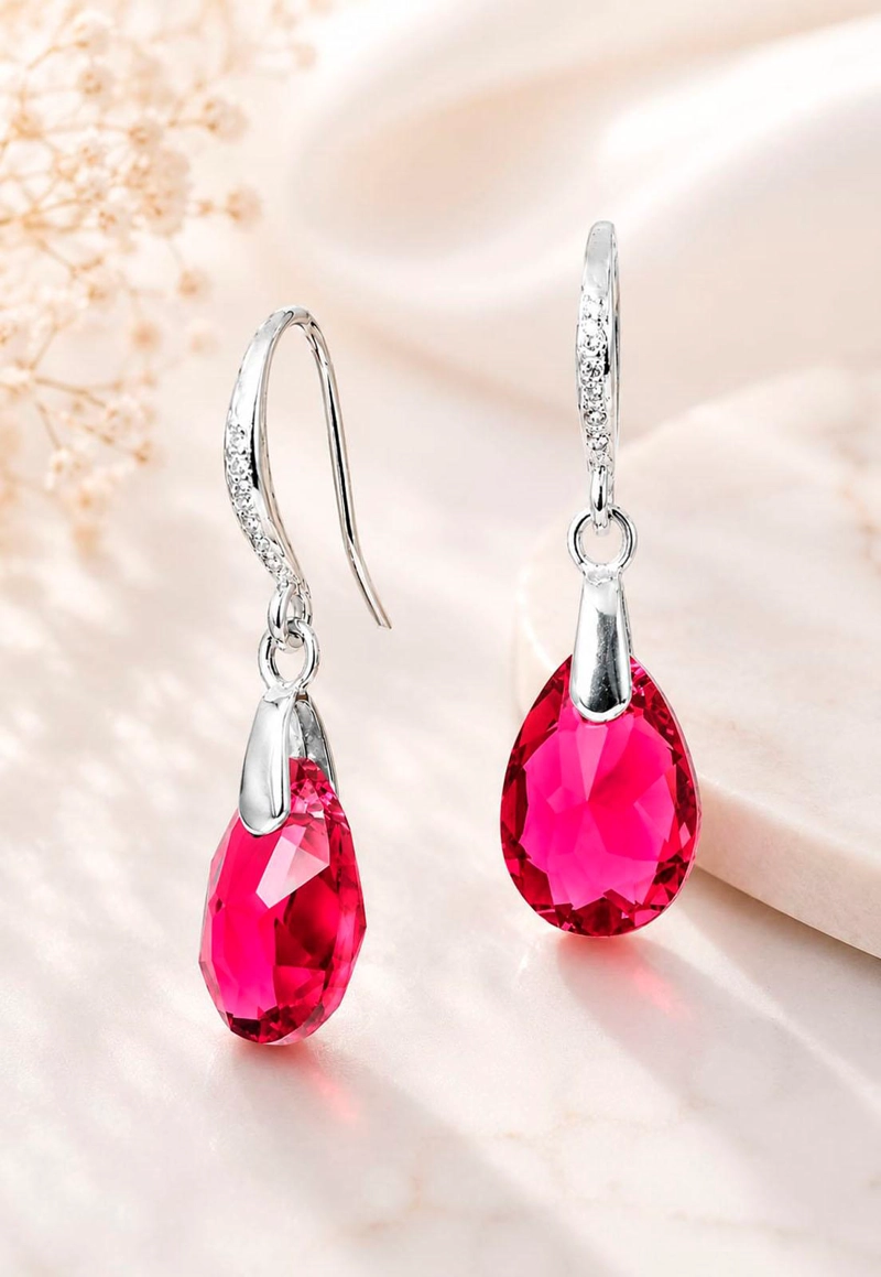 AROS GOTA DE LUZ PLATA 925 CRISTAL SWAROVSKI® SCARLET - 2