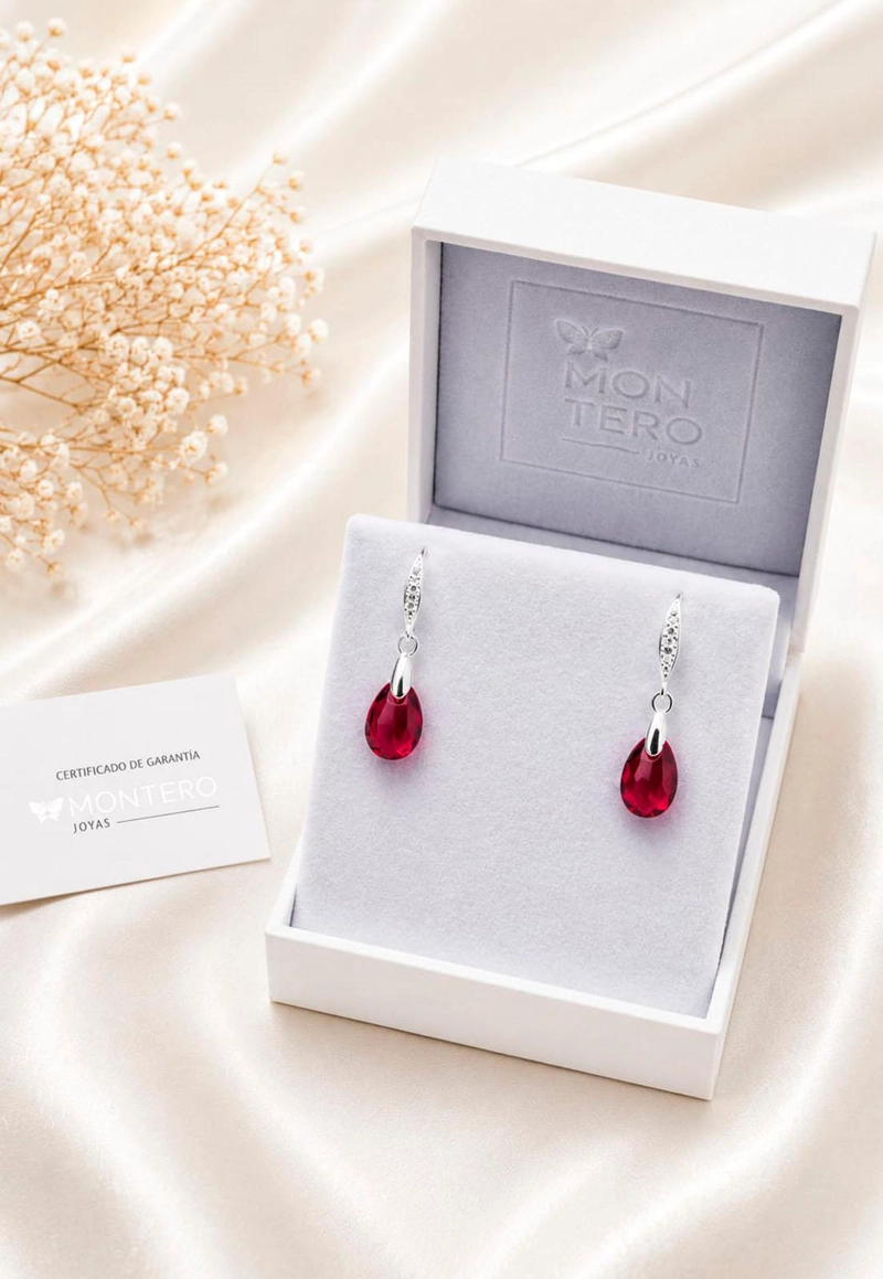 AROS GOTA DE LUZ PLATA 925 CRISTAL SWAROVSKI® SCARLET - 3