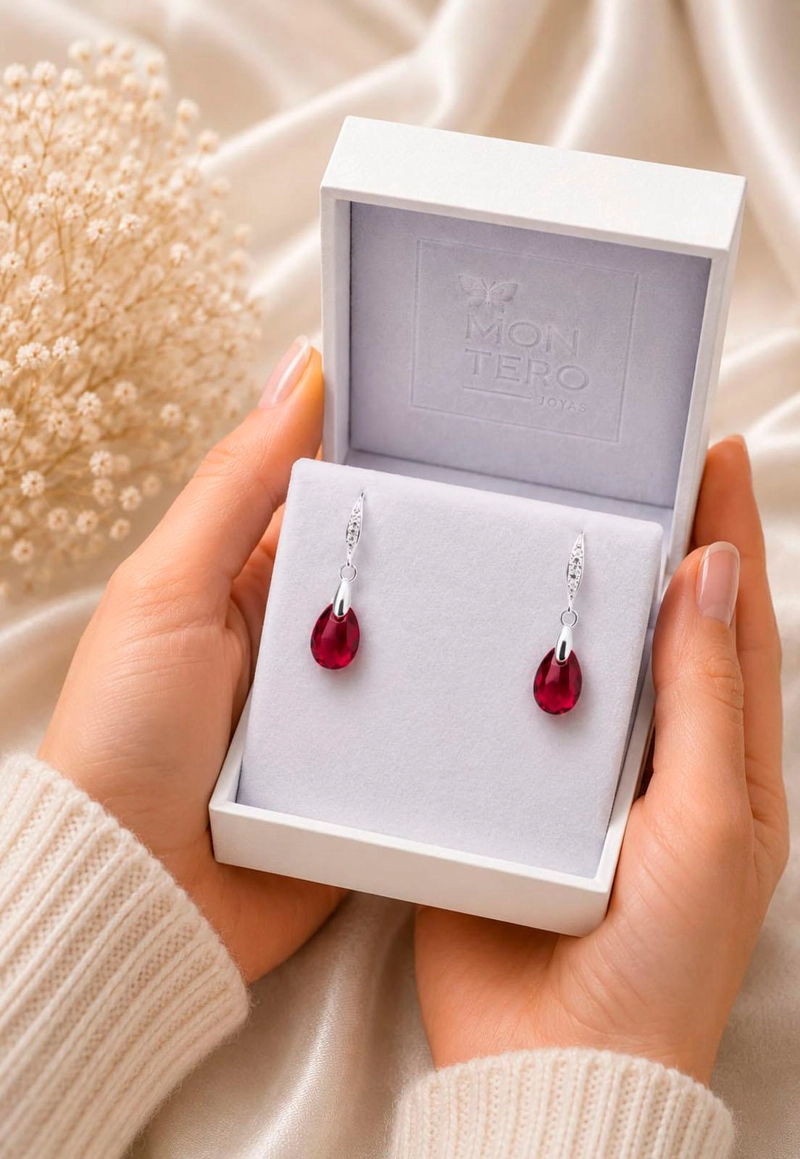 AROS GOTA DE LUZ PLATA 925 CRISTAL SWAROVSKI® SCARLET - 4