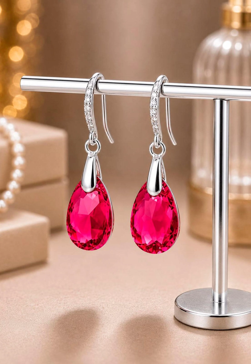 AROS GOTA DE LUZ PLATA 925 CRISTAL SWAROVSKI® SCARLET - 6