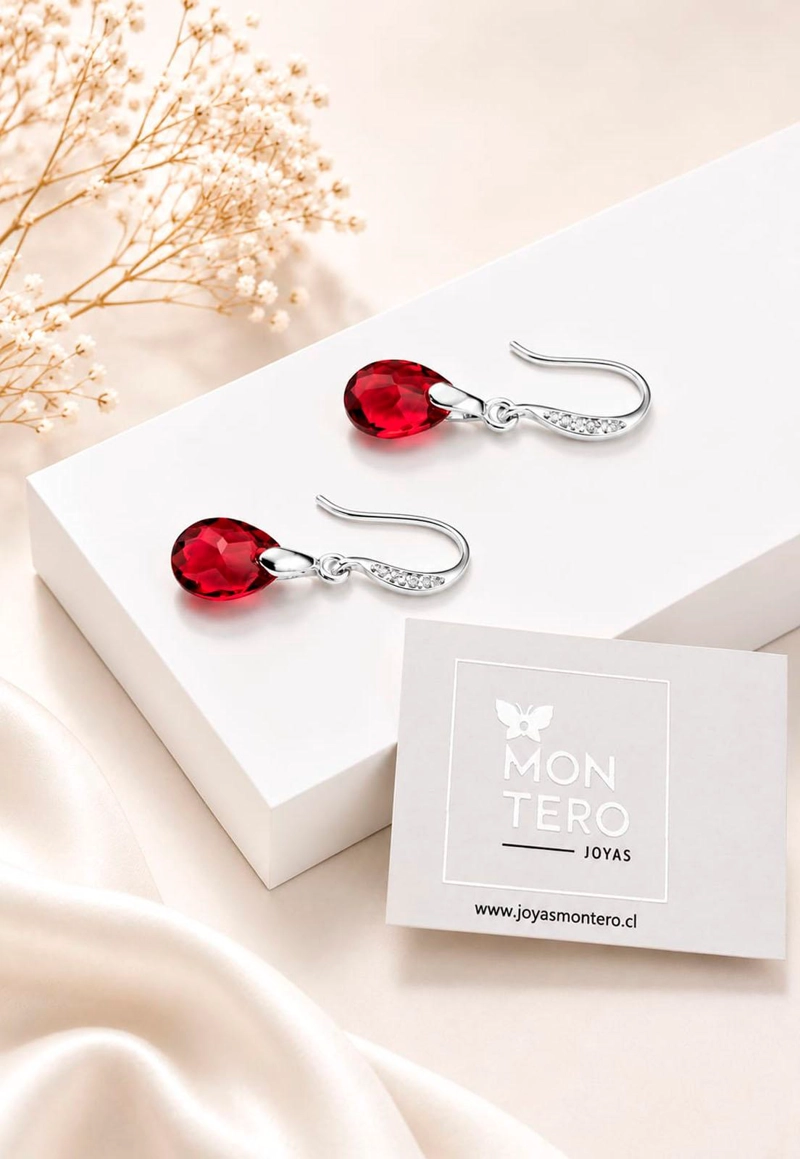 AROS GOTA DE LUZ PLATA 925 CRISTAL SWAROVSKI® SCARLET - 7