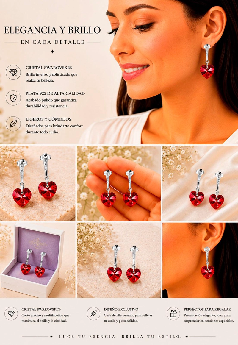 AROS ROMANCE PLATA 925 CRISTAL SWAROVSKI® SIAM - 8