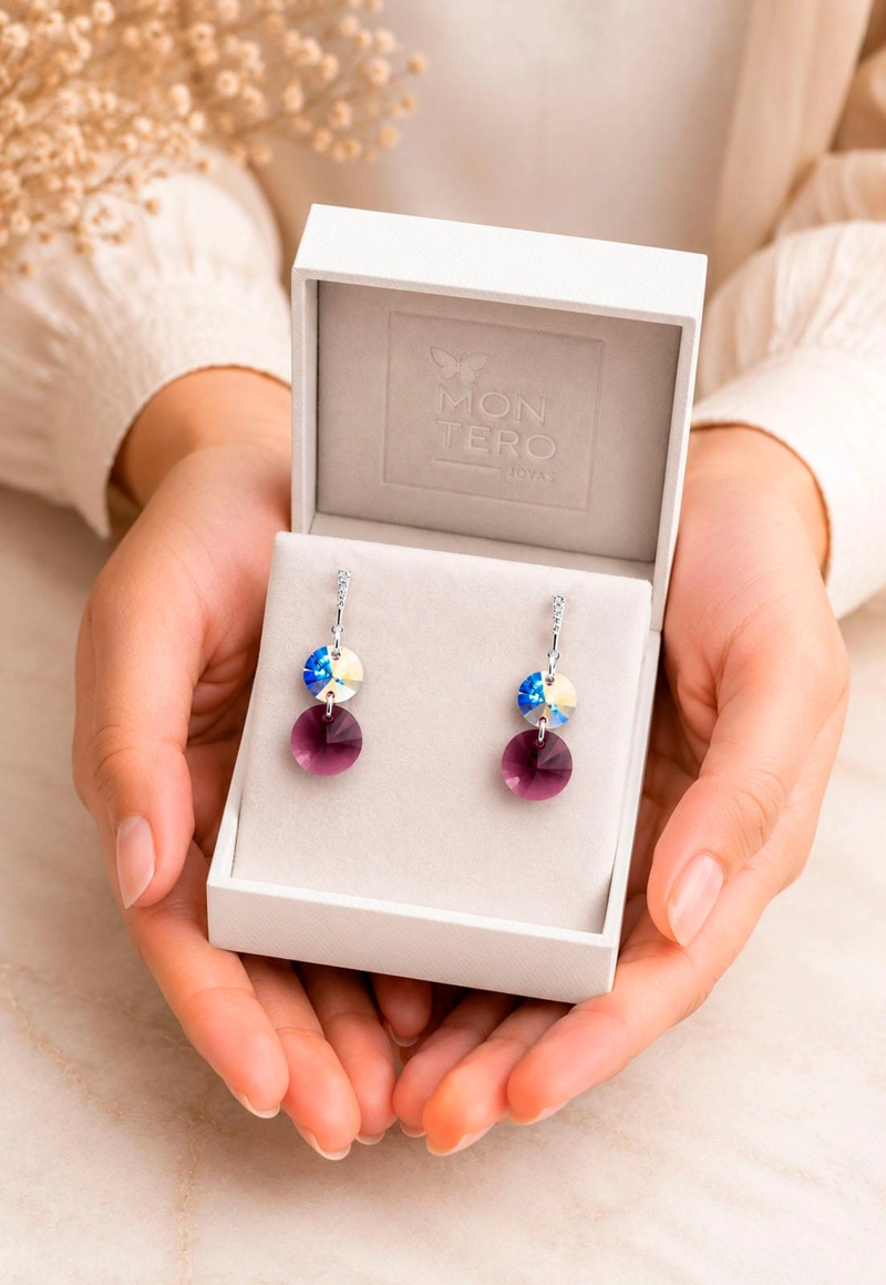 AROS LOURDES PLATA 925 CRISTAL SWAROVSKI® AMETHYST - 4
