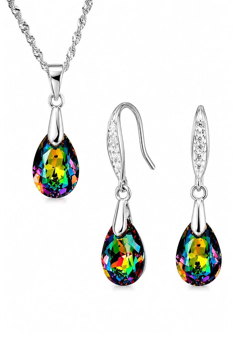 CONJUNTO JOYAS MONTERO PLATA ITALIANA 925 MILAN Y CRISTALES GENUINOS VITRAL MEDIUM - 1