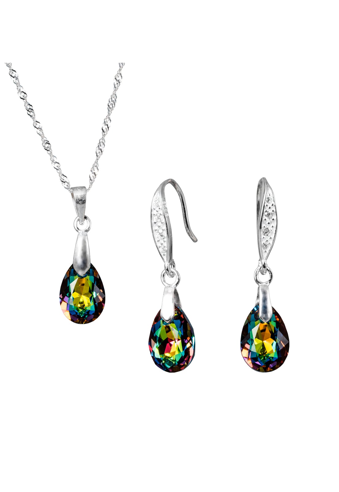 CONJUNTO JOYAS MONTERO PLATA ITALIANA 925 MILAN Y CRISTALES GENUINOS VITRAL MEDIUM - 1