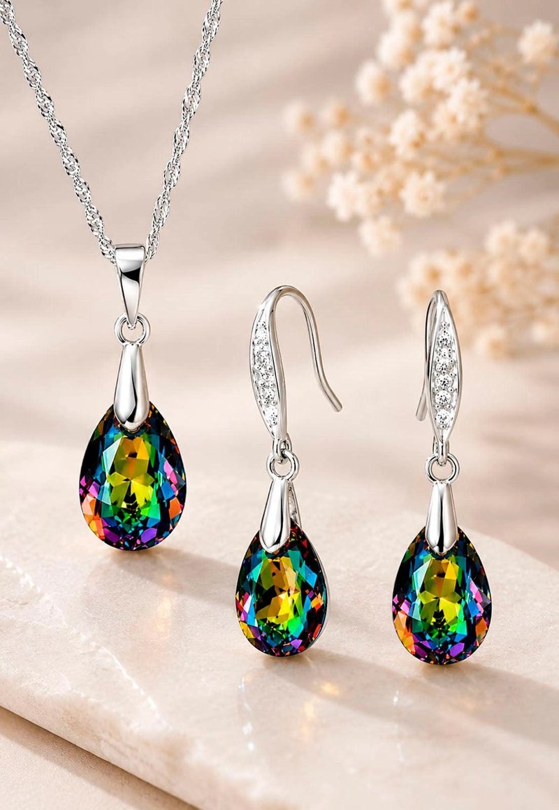 CONJUNTO JOYAS MONTERO PLATA ITALIANA 925 MILAN Y CRISTALES GENUINOS VITRAL MEDIUM - 3