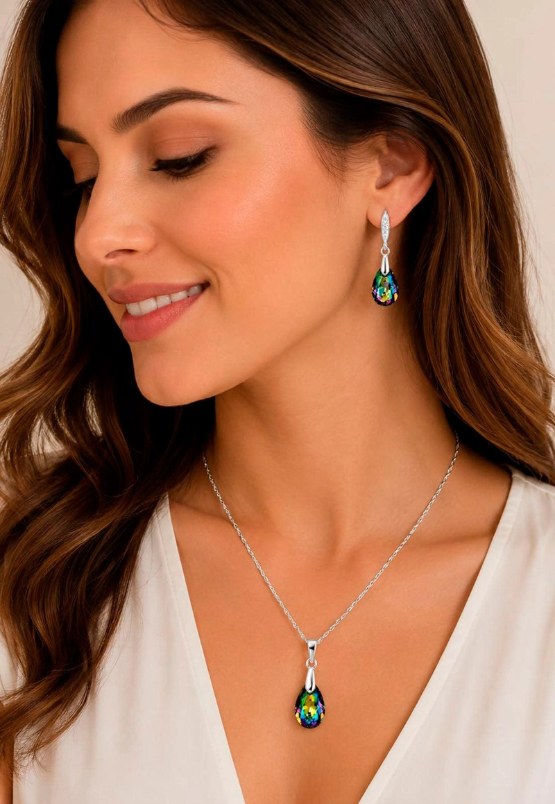 CONJUNTO JOYAS MONTERO PLATA ITALIANA 925 MILAN Y CRISTALES GENUINOS VITRAL MEDIUM - 4