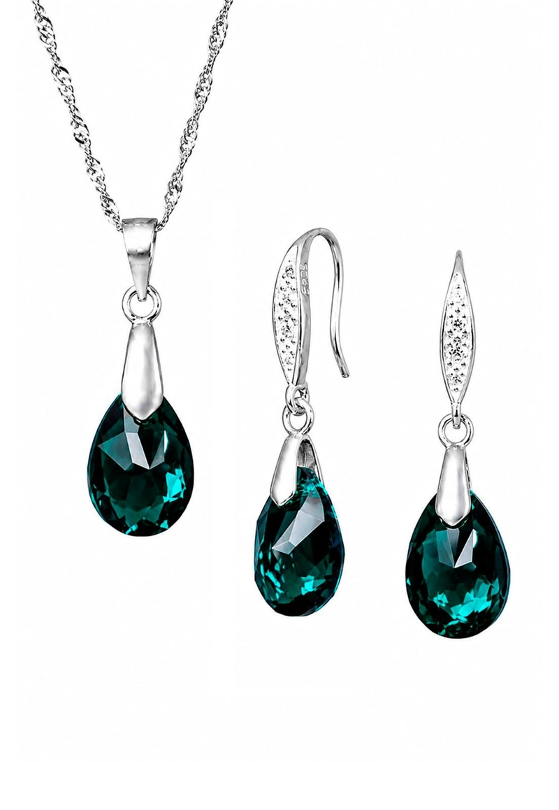 CONJUNTO MILAN PLATA 925 CRISTAL SWAROVSKI®  EMERALD - 1