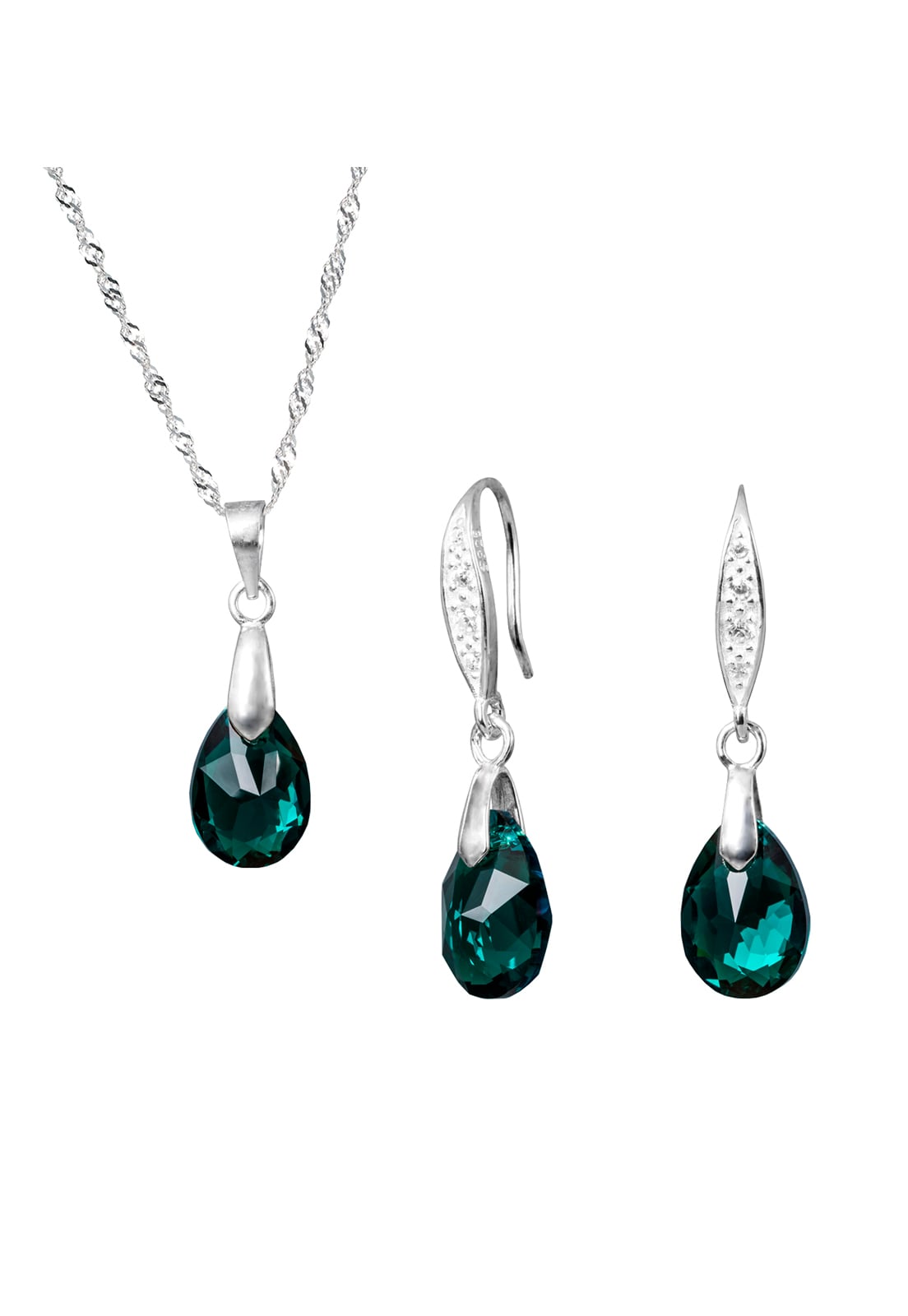 CONJUNTO MILAN PLATA ITALIANA 925 Y CRISTALES GENUINOS EMERALD JOYAS MONTERO - 1