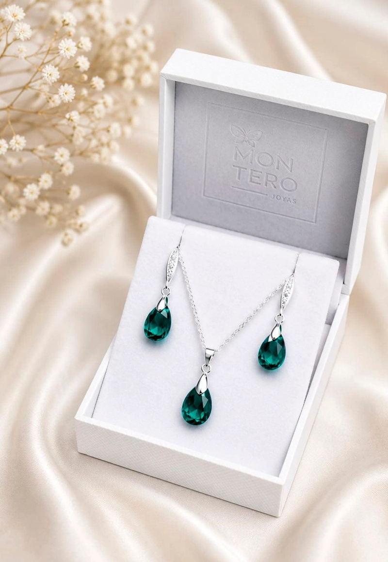 CONJUNTO MILAN PLATA 925 CRISTAL SWAROVSKI®  EMERALD - 2