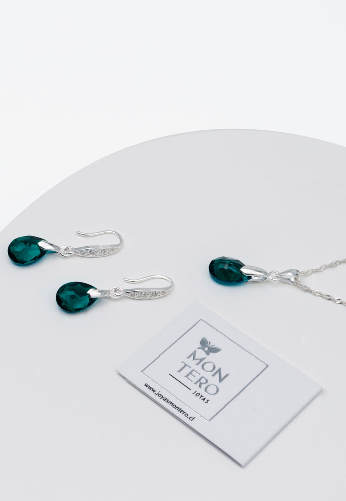 CONJUNTO MILAN PLATA ITALIANA 925 Y CRISTALES GENUINOS EMERALD JOYAS MONTERO - 2