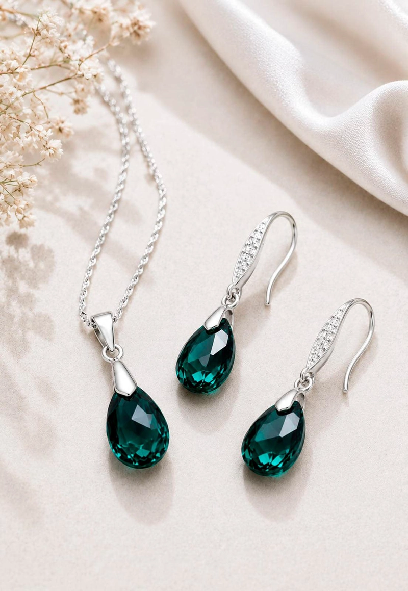 CONJUNTO MILAN PLATA 925 CRISTAL SWAROVSKI®  EMERALD - 3