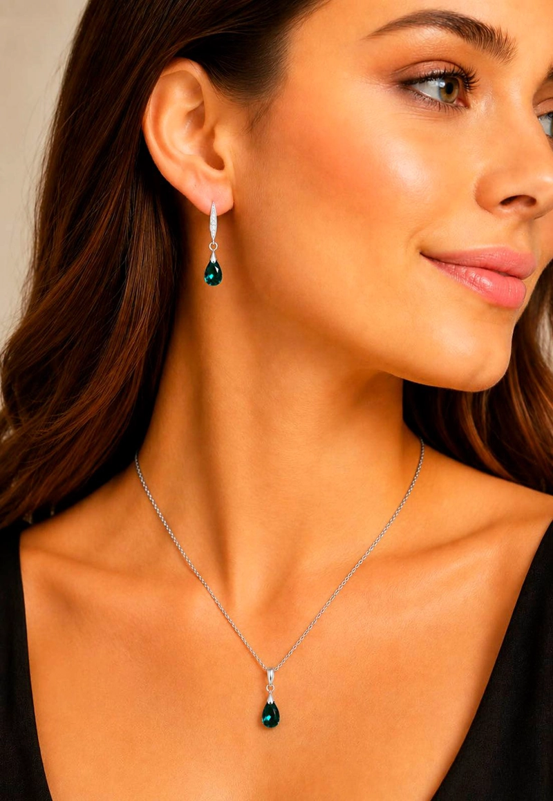 CONJUNTO MILAN PLATA 925 CRISTAL SWAROVSKI®  EMERALD - 4