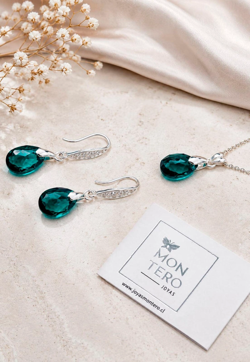 CONJUNTO MILAN PLATA 925 CRISTAL SWAROVSKI®  EMERALD - 5