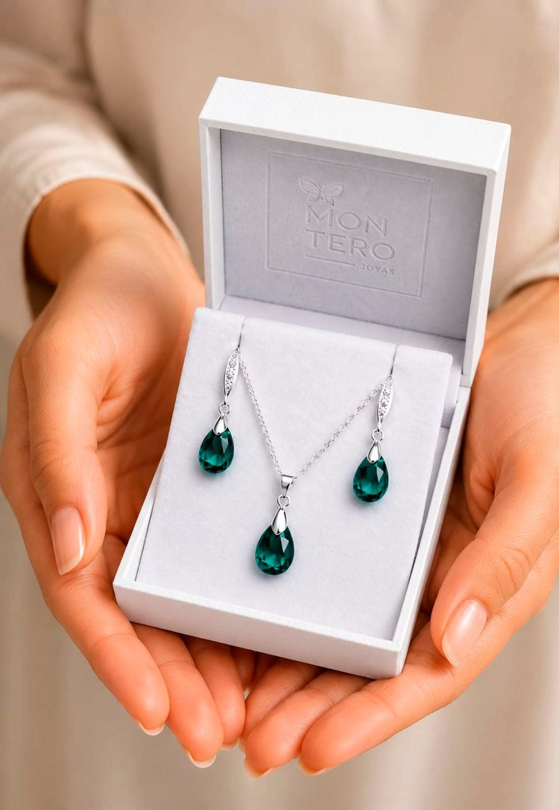 CONJUNTO MILAN PLATA 925 CRISTAL SWAROVSKI®  EMERALD - 6