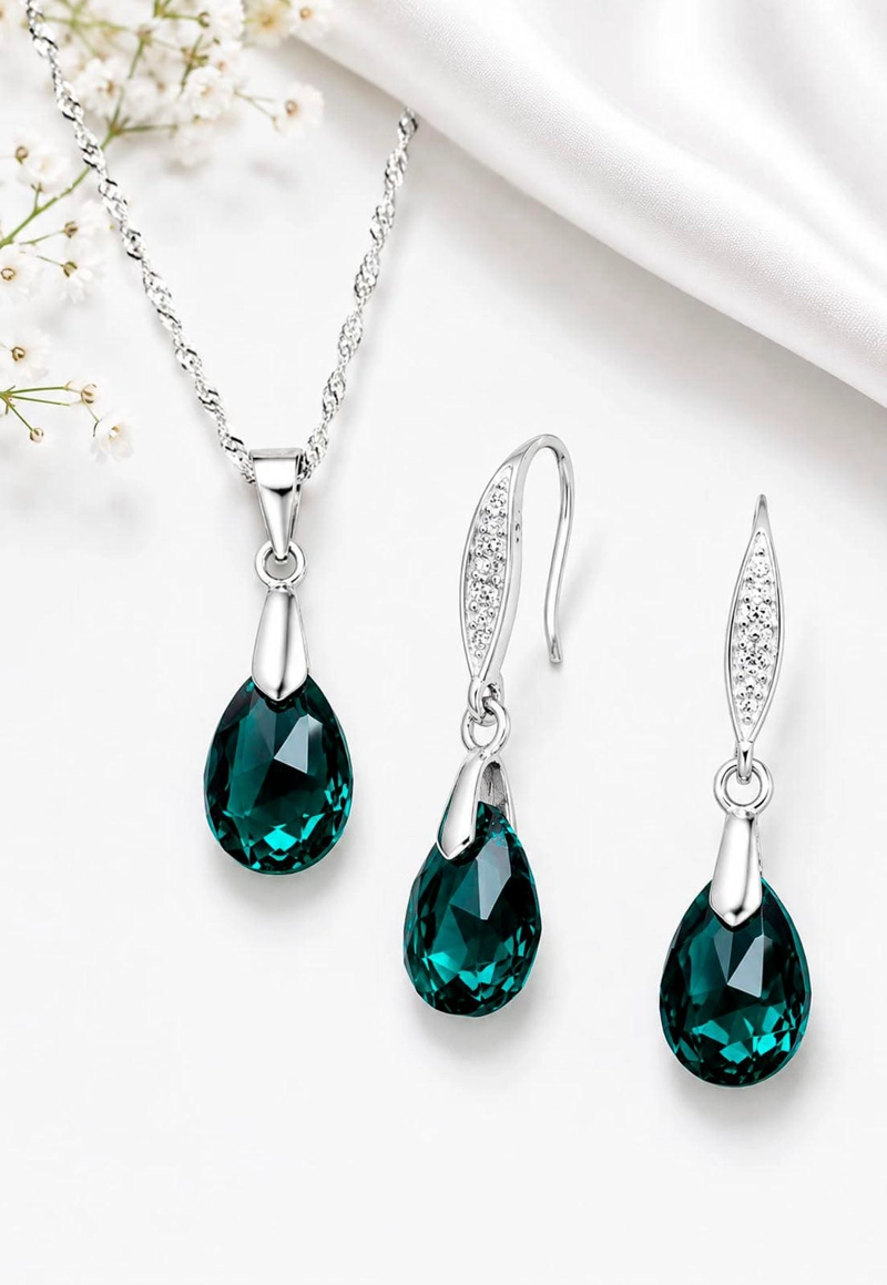 CONJUNTO MILAN PLATA 925 CRISTAL SWAROVSKI®  EMERALD - 7