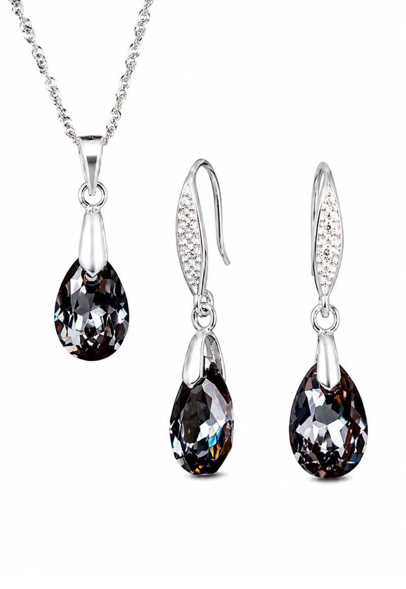 CONJUNTO JOYAS MONTERO PLATA ITALIANA 925 MILAN Y CRISTALES GENUINOS SILVER NIGHT - 1