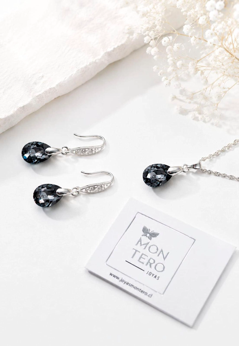 CONJUNTO JOYAS MONTERO PLATA ITALIANA 925 MILAN Y CRISTALES GENUINOS SILVER NIGHT - 3
