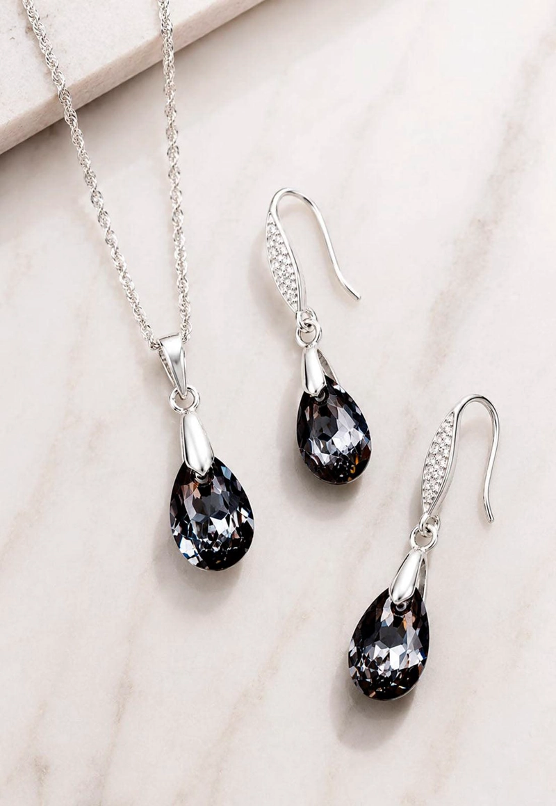 CONJUNTO JOYAS MONTERO PLATA ITALIANA 925 MILAN Y CRISTALES GENUINOS SILVER NIGHT - 5