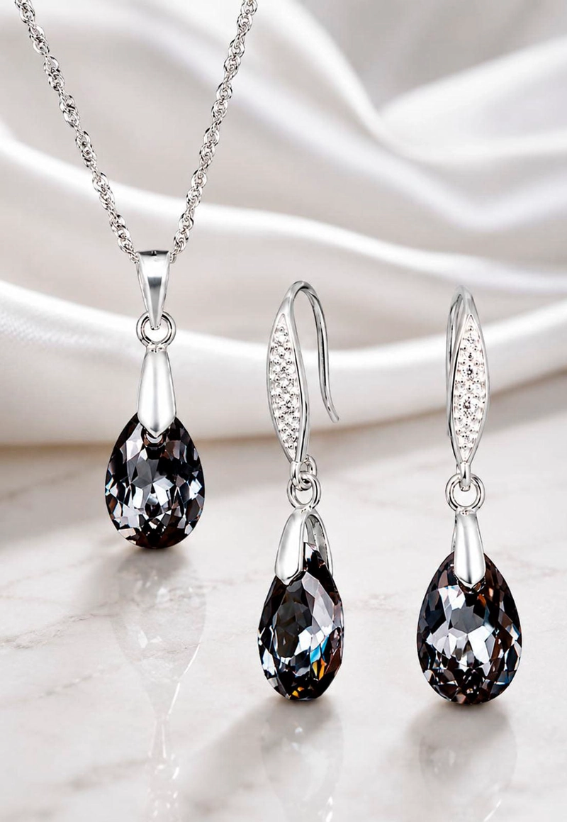 CONJUNTO JOYAS MONTERO PLATA ITALIANA 925 MILAN Y CRISTALES GENUINOS SILVER NIGHT - 7