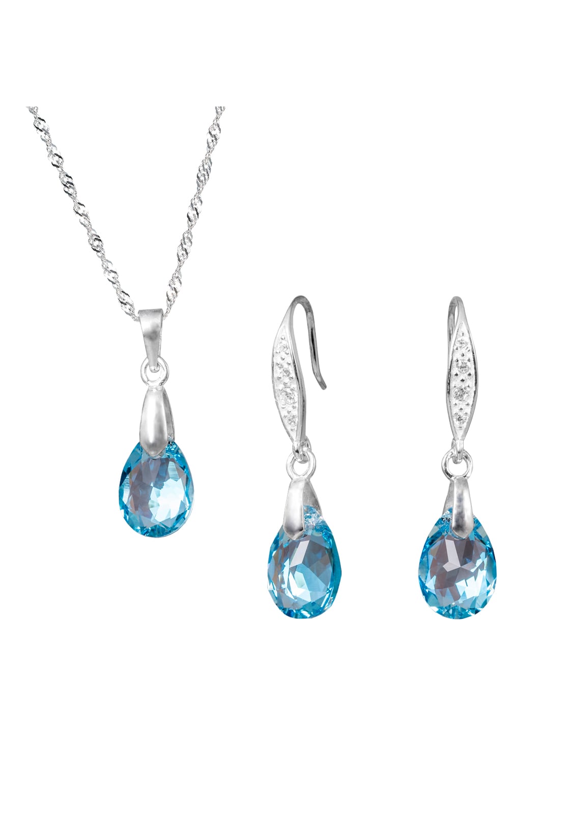 CONJUNTO JOYAS MONTERO PLATA ITALIANA 925 MILAN Y CRISTALES GENUINOS AQUAMERINE - 1