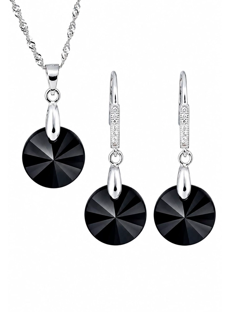 CONJUNTO MADRID PLATA 925 CRISTAL SWAROVSKI® JET - 1