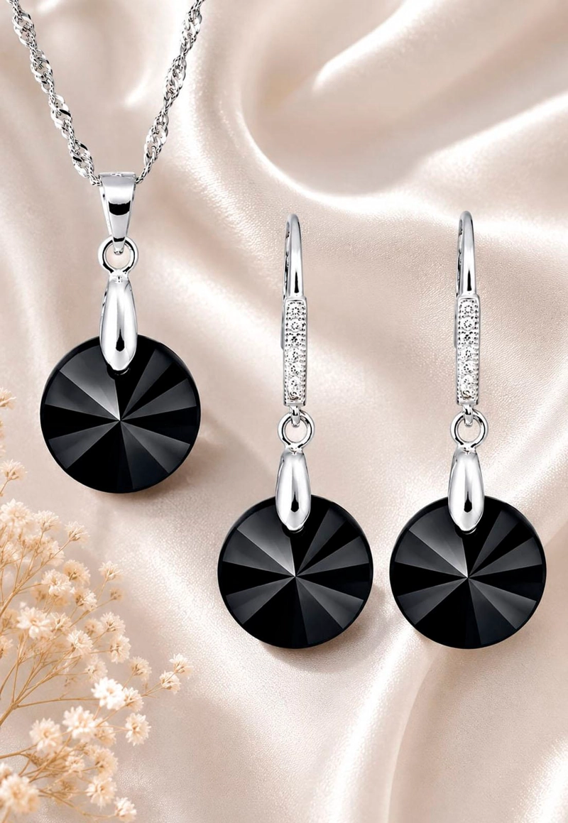 CONJUNTO MADRID PLATA 925 CRISTAL SWAROVSKI® JET - 2