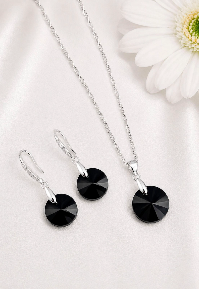 CONJUNTO MADRID PLATA 925 CRISTAL SWAROVSKI® JET - 4