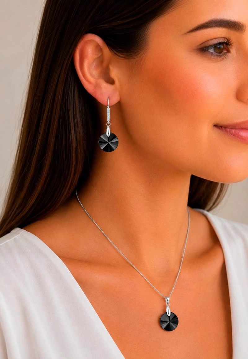 CONJUNTO MADRID PLATA 925 CRISTAL SWAROVSKI® JET - 5