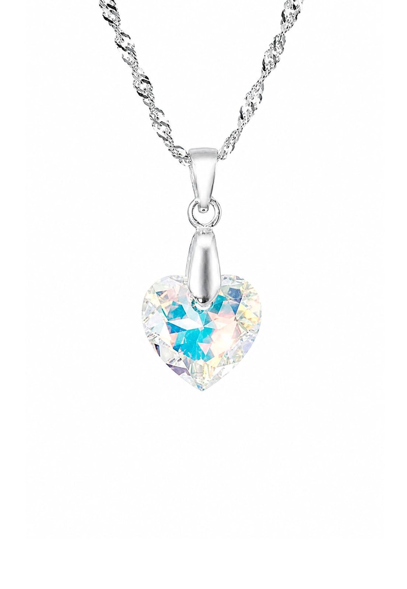 COLLAR JOYAS MONTERO PLATA ITALIANA 925 AMOR Y CRISTALES GENUINOS AURORA BOREAL - 1