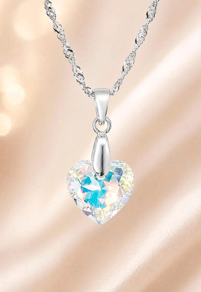 COLLAR JOYAS MONTERO PLATA ITALIANA 925 AMOR Y CRISTALES GENUINOS AURORA BOREAL - 4