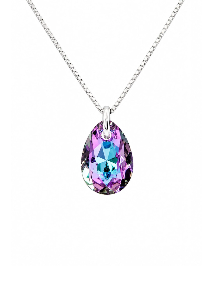COLLAR JOYAS MONTERO PLATA ITALIANA 925 GOTA DE LUZ Y CRISTALES GENUINOS VITRAL LIGHT - 1
