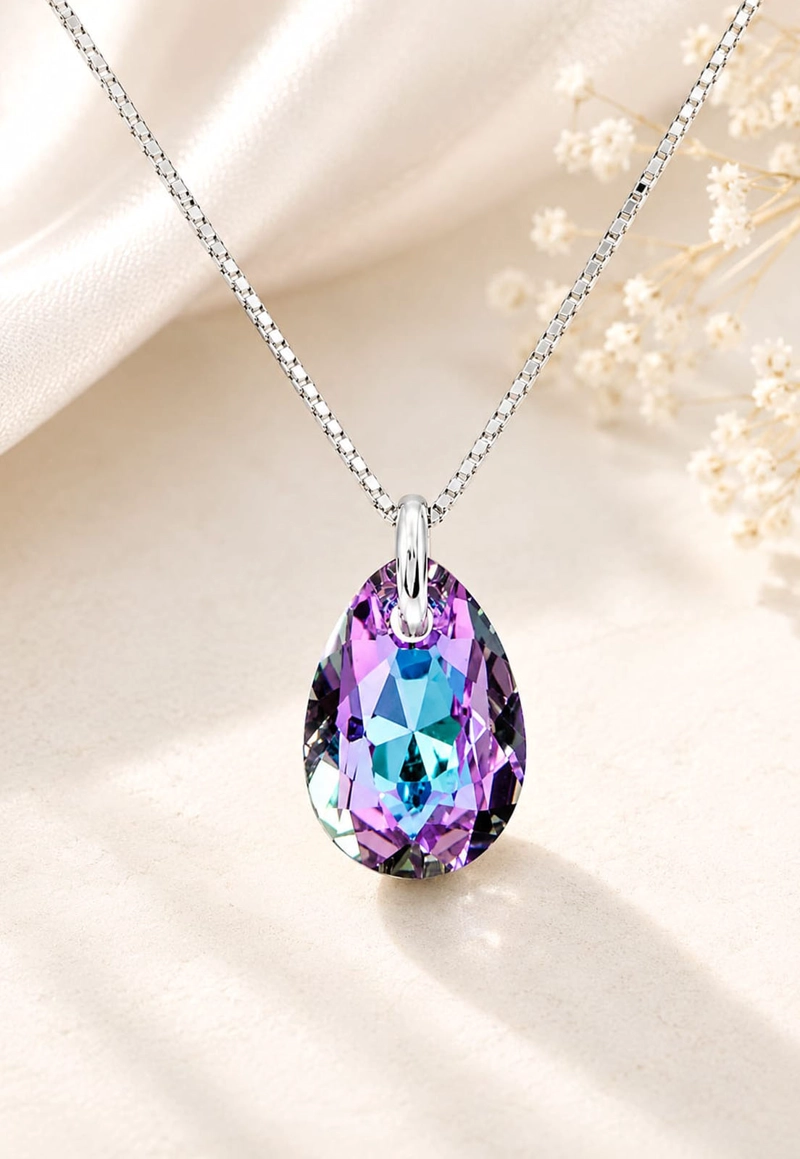 COLLAR JOYAS MONTERO PLATA ITALIANA 925 GOTA DE LUZ Y CRISTALES GENUINOS VITRAL LIGHT - 2