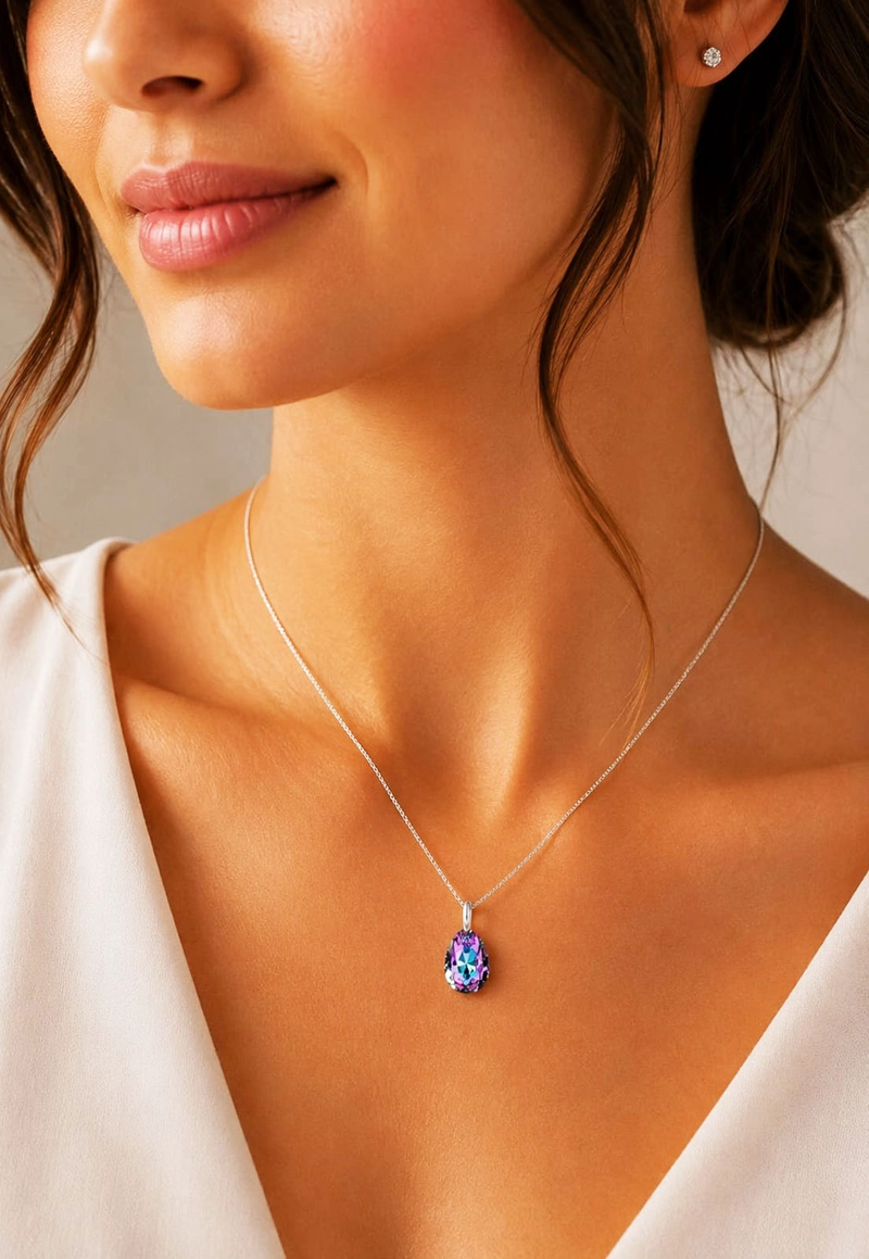 COLLAR JOYAS MONTERO PLATA ITALIANA 925 GOTA DE LUZ Y CRISTALES GENUINOS VITRAL LIGHT - 3