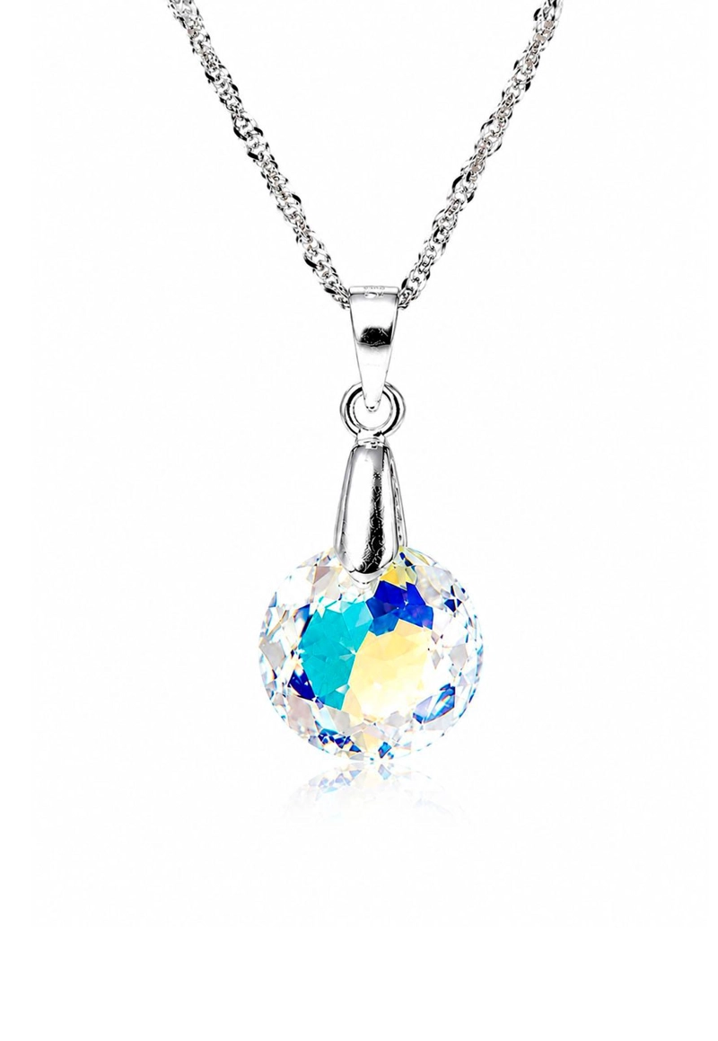COLLAR JOYAS MONTERO PLATA ITALIANA 925 GRACIA Y CRISTALES GENUINOS AURORA BOREAL - 1