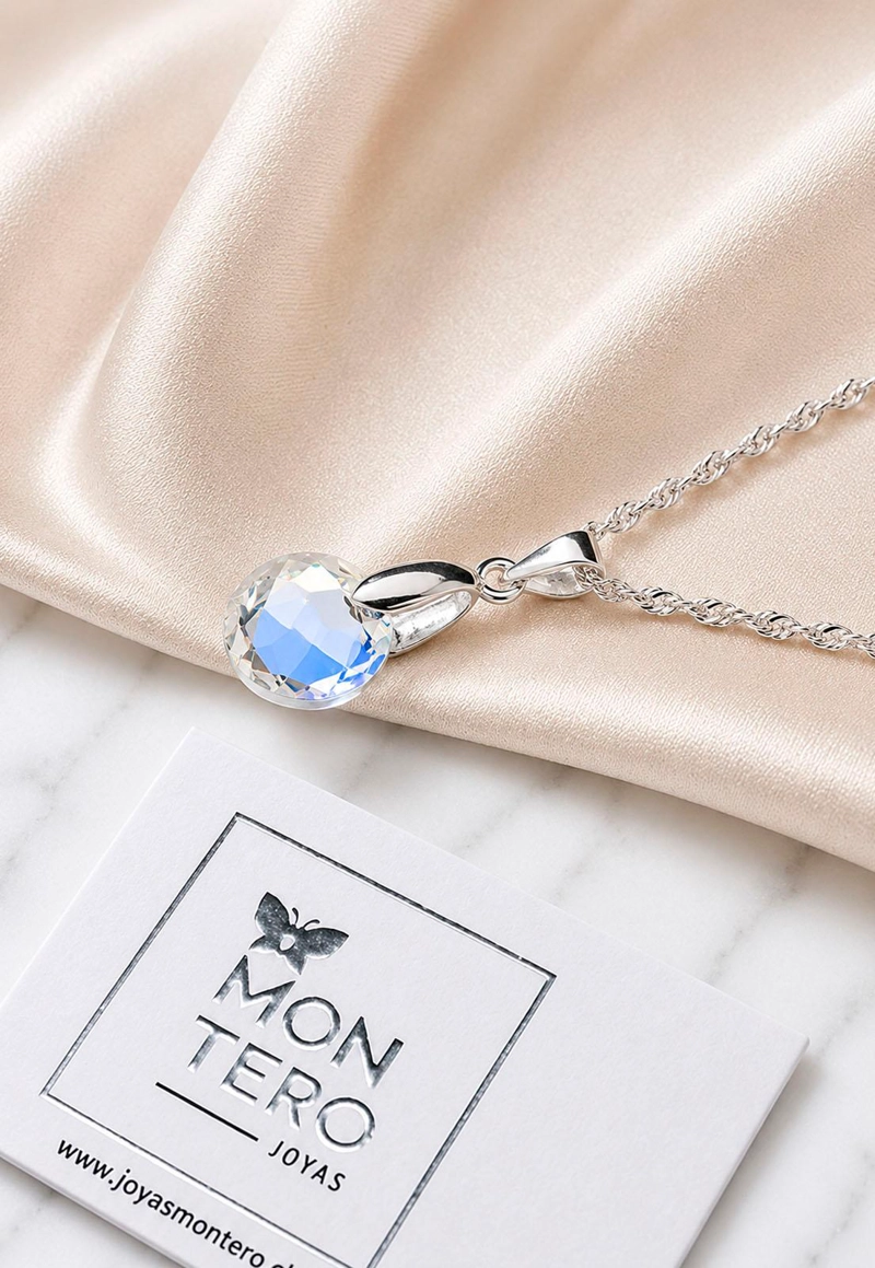 COLLAR JOYAS MONTERO PLATA ITALIANA 925 GRACIA Y CRISTALES GENUINOS AURORA BOREAL - 3