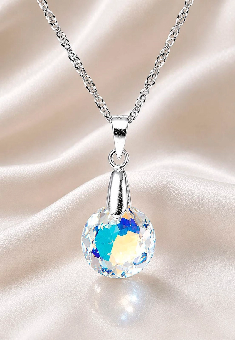 COLLAR JOYAS MONTERO PLATA ITALIANA 925 GRACIA Y CRISTALES GENUINOS AURORA BOREAL - 5