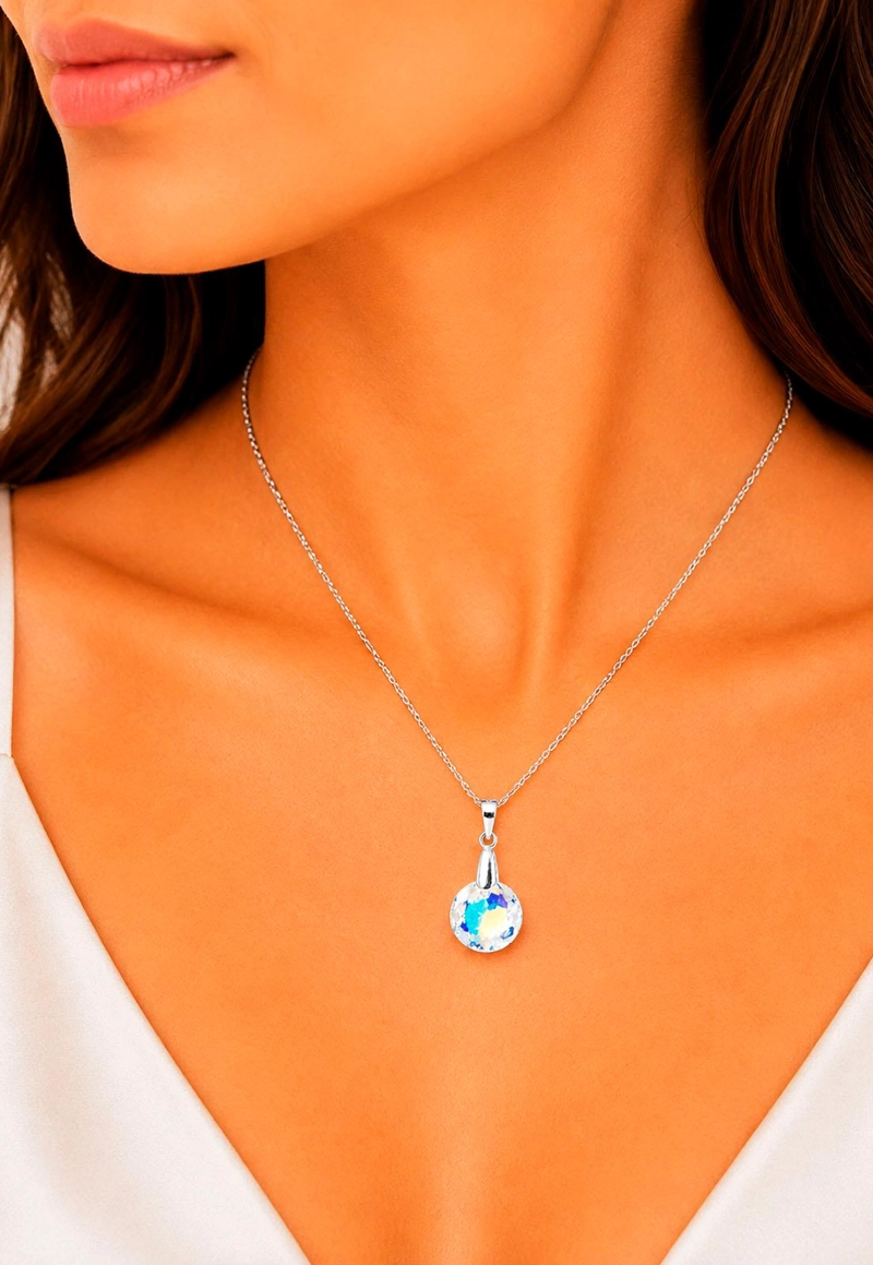 COLLAR JOYAS MONTERO PLATA ITALIANA 925 GRACIA Y CRISTALES GENUINOS AURORA BOREAL - 6