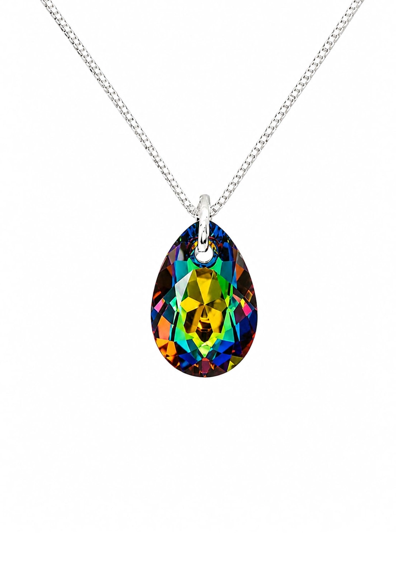 COLLAR JOYAS MONTERO PLATA ITALIANA 925 GOTA DE LUZ Y CRISTALES GENUINOS VITRAL MEDIUM - 1
