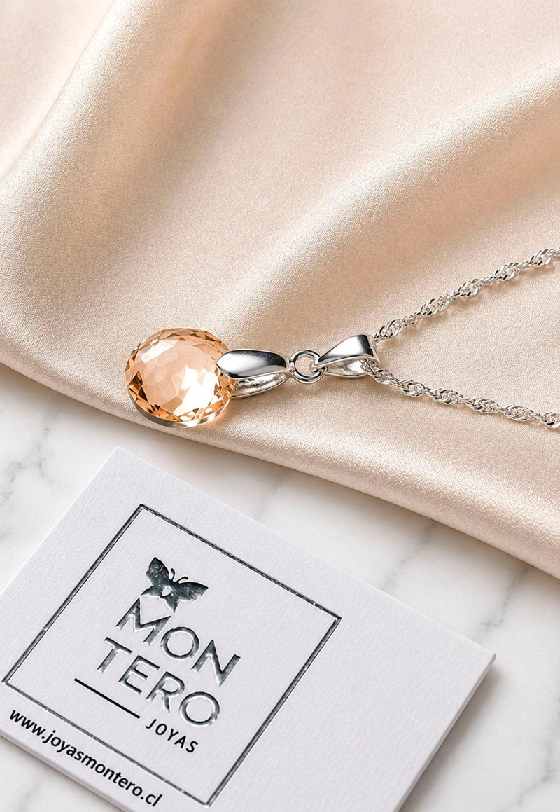 COLLAR JOYAS MONTERO PLATA ITALIANA 925 GRACIA Y CRISTALES GENUINOS GOLDEN SHADOW - 3