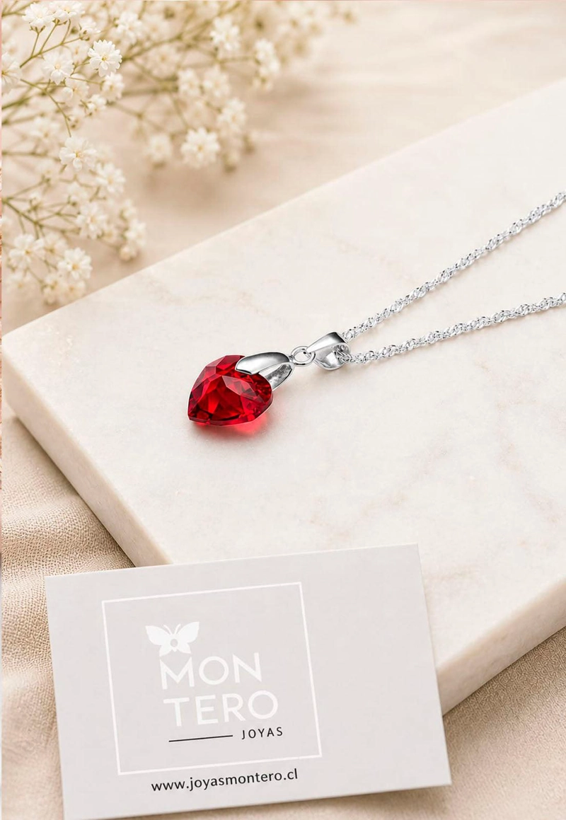 COLLAR JOYAS MONTERO PLATA ITALIANA 925 AMOR Y CRISTALES GENUINOS SCARLETH - 2