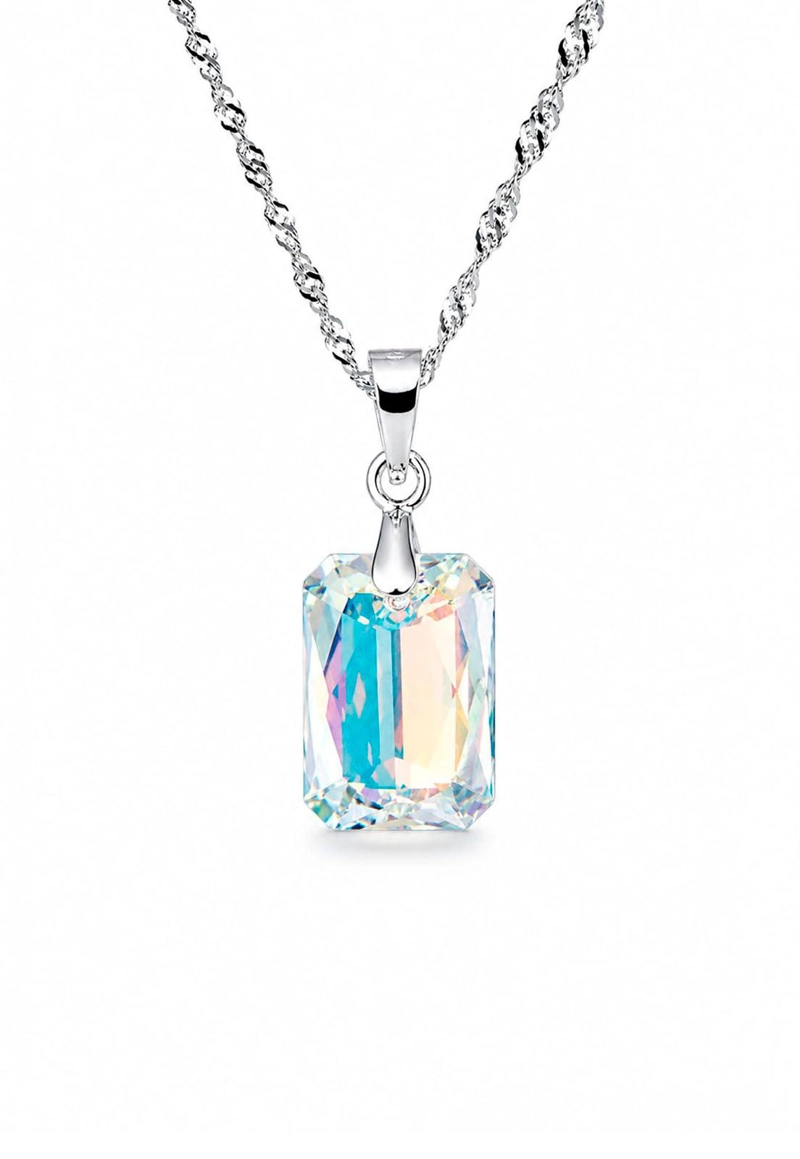 COLLAR JOYAS MONTERO PLATA ITALIANA 925 ESTEFANIA Y CRISTALES GENUINOS AURORA BOREAL - 1