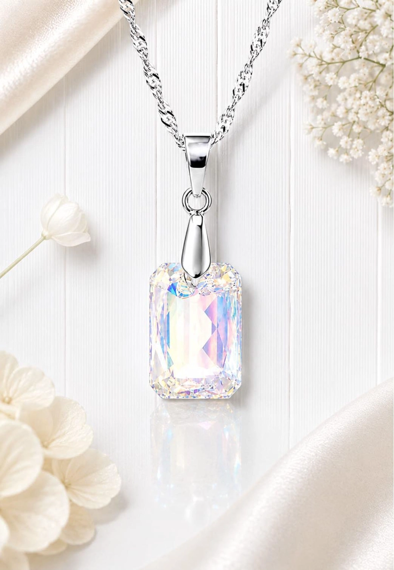 COLLAR JOYAS MONTERO PLATA ITALIANA 925 ESTEFANIA Y CRISTALES GENUINOS AURORA BOREAL - 3