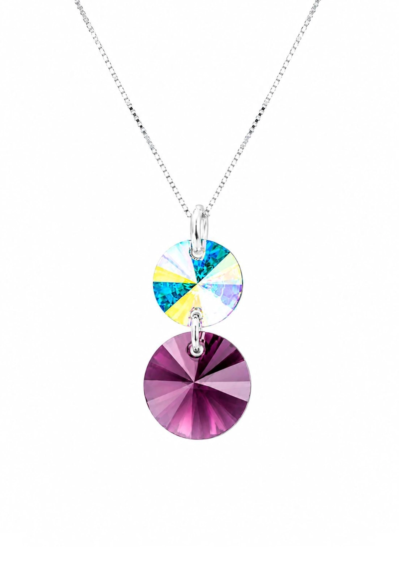 COLLAR JOYAS MONTERO PLATA ITALIANA 925 LOURDES Y CRISTALES GENUINOS AMETHYST - 1
