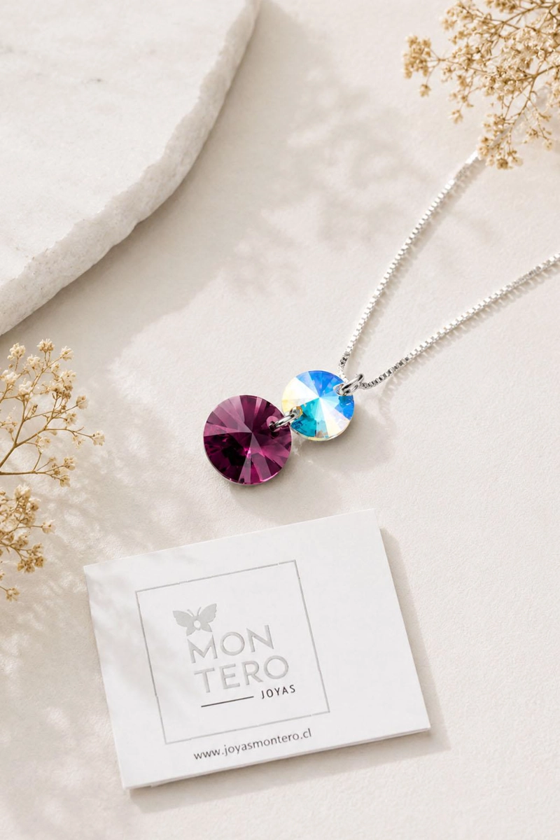 COLLAR JOYAS MONTERO PLATA ITALIANA 925 LOURDES Y CRISTALES GENUINOS AMETHYST - 2